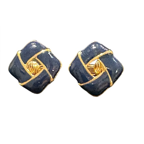 Vintage Sarah Coventry Blue Enamel & Gold-Tone Clip-On Earrings J11 - Picture 1 of 5
